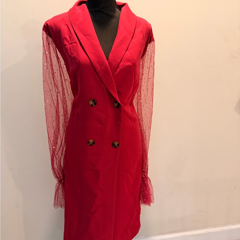 NWT Rebdolls pink Double-Breasted Dress with Sheer Sleeves